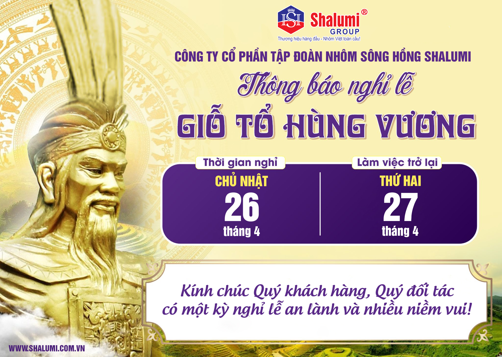 Shalumi Thông Báo Lịch Nghỉ Lễ Giỗ Tổ Hùng Vương